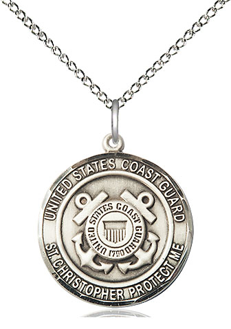 Sterling Silver Coast Guard St Christopher Pendant on a 18 inch Sterling Silver Light Curb chain