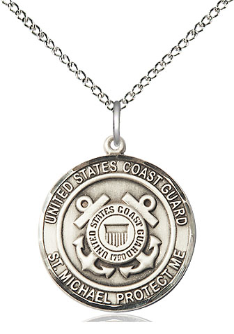 Sterling Silver Coast Guard St Michael Pendant on a 18 inch Sterling Silver Light Curb chain