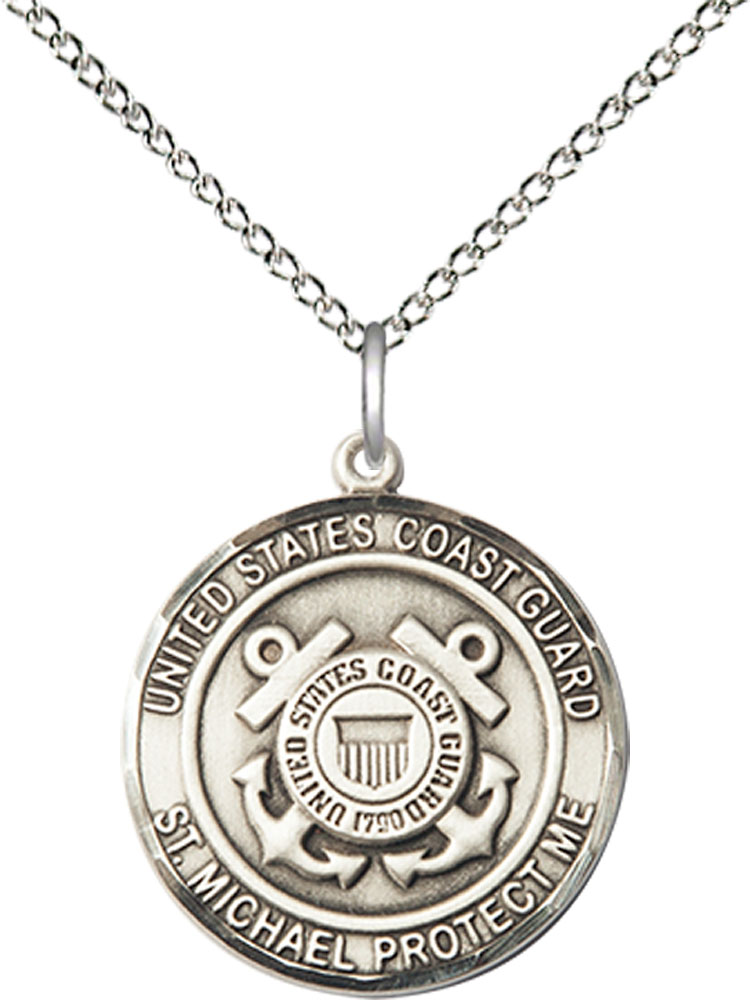 Sterling Silver Coast Guard St Michael Pendant on a 18 inch Sterling Silver Light Curb chain
