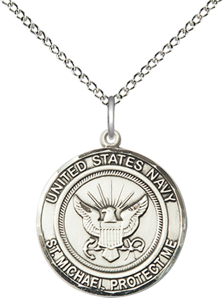 Sterling Silver Navy St Michael Pendant on a 18 inch Sterling Silver Light Curb chain