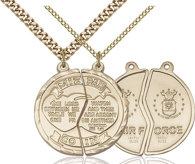 14kt Gold Filled Miz Pah Coin Set Air Force Pendant on a 18 inch Gold Plate Light Curb chain
