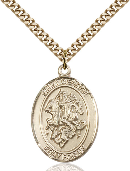 14kt Gold Filled Saint George Paratrooper Pendant on a 24 inch Gold Plate Heavy Curb chain