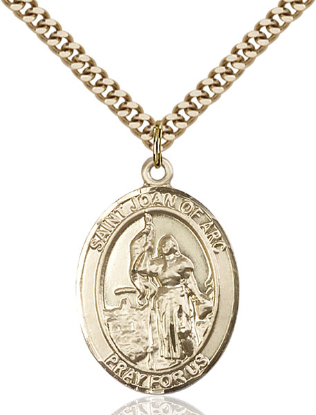 14kt Gold Filled Saint Joan of Arc  Coast Guard Pendant on a 24 inch Gold Plate Heavy Curb chain