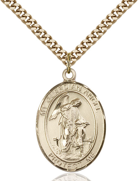 14kt Gold Filled Guardian Angel Paratrooper Pendant on a 24 inch Gold Plate Heavy Curb chain