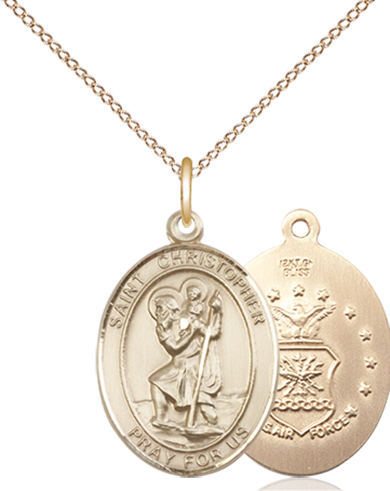 14kt Gold Filled Saint Christopher Air Force Pendant on a 18 inch Gold Filled Light Curb chain