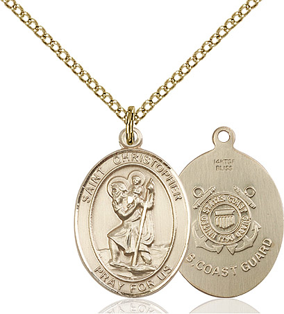 14kt Gold Filled Saint Christopher Coast Guard Pendant on a 18 inch Gold Filled Light Curb chain