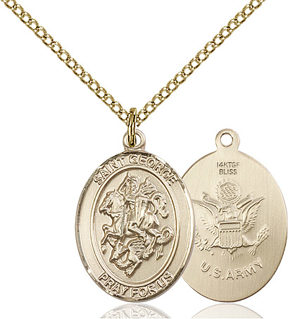14kt Gold Filled Saint George Army Pendant on a 18 inch Gold Filled Light Curb chain