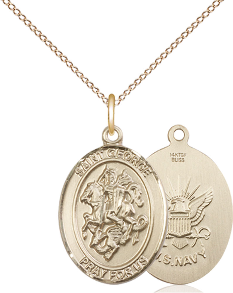 14kt Gold Filled Saint George Navy Pendant on a 18 inch Gold Filled Light Curb chain