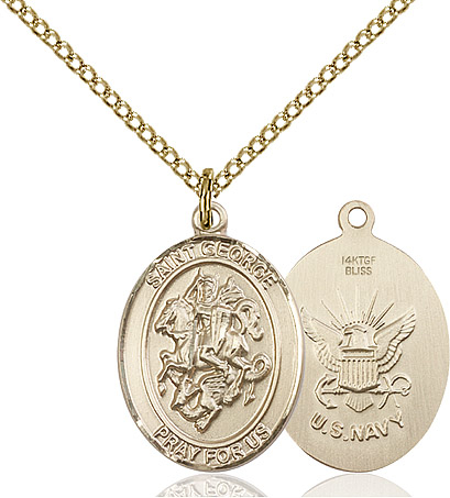 14kt Gold Filled Saint George Navy Pendant on a 18 inch Gold Filled Light Curb chain