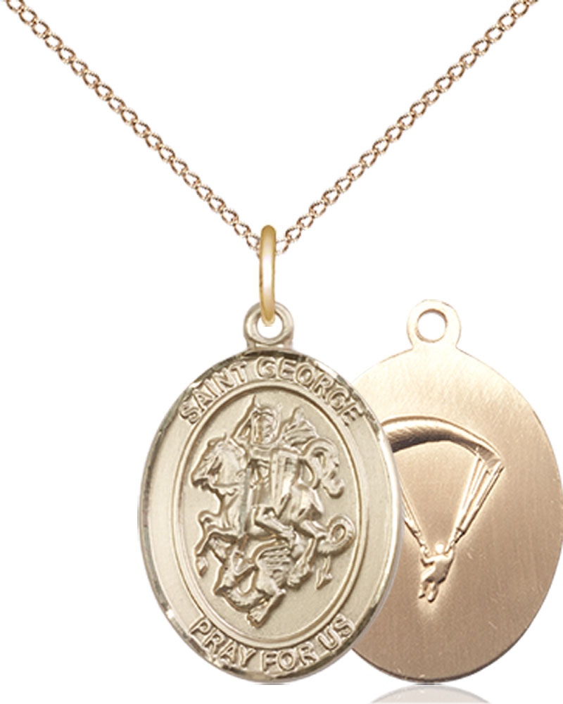 14kt Gold Filled Saint George Paratrooper Pendant on a 18 inch Gold Filled Light Curb chain