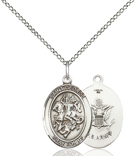 Sterling Silver Saint George Army Pendant on a 18 inch Sterling Silver Light Curb chain