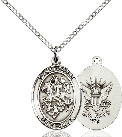 Sterling Silver Saint George Navy Pendant on a 18 inch Sterling Silver Light Curb chain