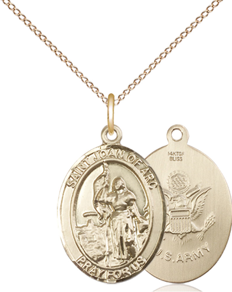 14kt Gold Filled Saint Joan of Arc Army Pendant on a 18 inch Gold Filled Light Curb chain