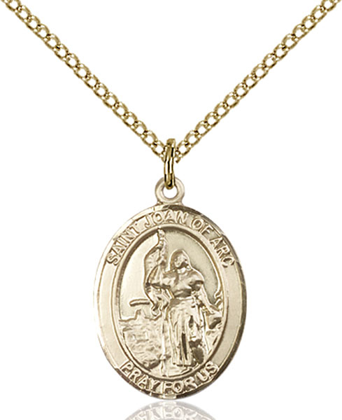 14kt Gold Filled Saint Joan of Arc Army Pendant on a 18 inch Gold Filled Light Curb chain