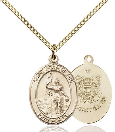 14kt Gold Filled Saint Joan of Arc  Coast Guard Pendant on a 18 inch Gold Filled Light Curb chain