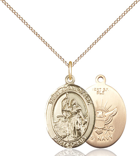 14kt Gold Filled Saint Joan of Arc Navy Pendant on a 18 inch Gold Filled Light Curb chain