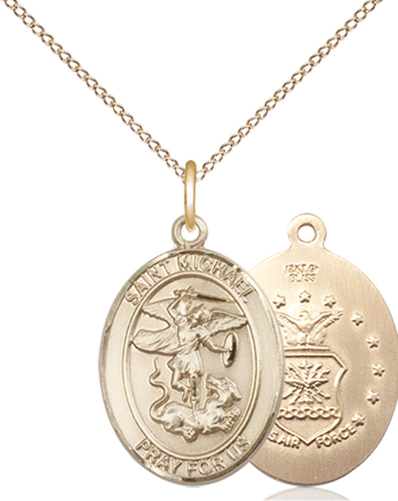 14kt Gold Filled Saint Michael Air Force Pendant on a 18 inch Gold Filled Light Curb chain