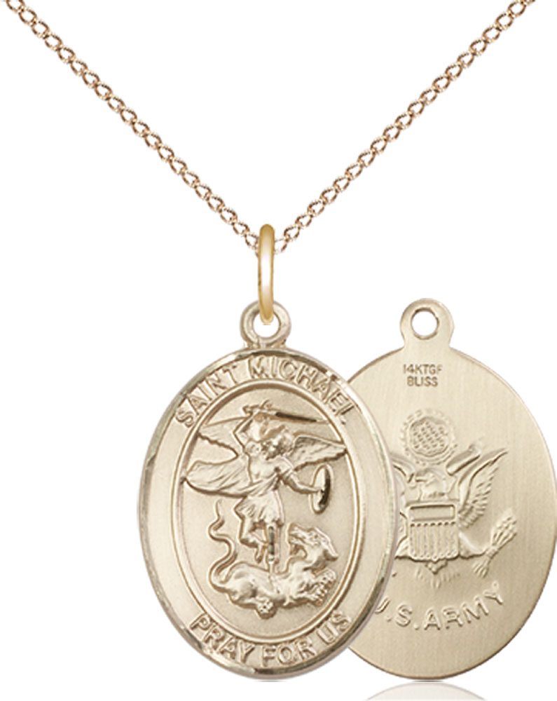 14kt Gold Filled Saint Michael Army Pendant on a 18 inch Gold Filled Light Curb chain