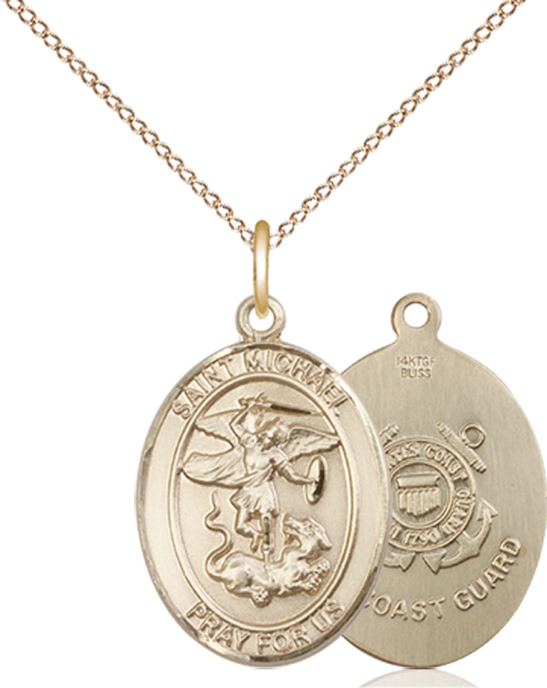 14kt Gold Filled Saint Michael Coast Guard Pendant on a 18 inch Gold Filled Light Curb chain