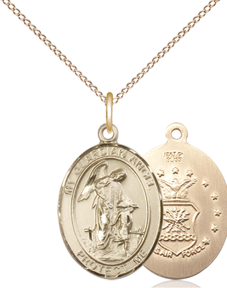 14kt Gold Filled Guardian Angel Air Force Pendant on a 18 inch Gold Filled Light Curb chain