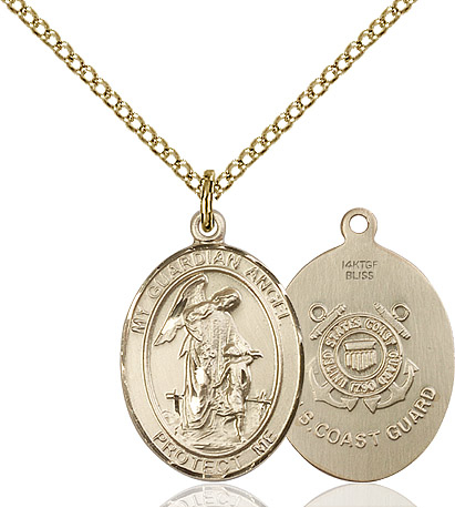 14kt Gold Filled Guardian Angel Coast Guard Pendant on a 18 inch Gold Filled Light Curb chain