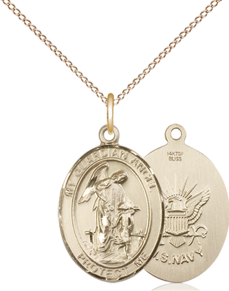 14kt Gold Filled Guardian Angel Navy Pendant on a 18 inch Gold Filled Light Curb chain