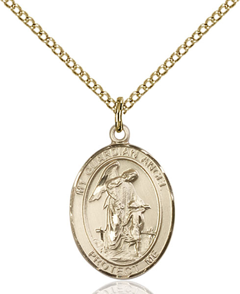 14kt Gold Filled Guardian Angel Paratrooper Pendant on a 18 inch Gold Filled Light Curb chain