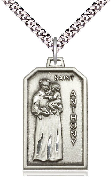 Sterling Silver Saint Anthony Pendant on a 24 inch Light Rhodium Heavy Curb chain