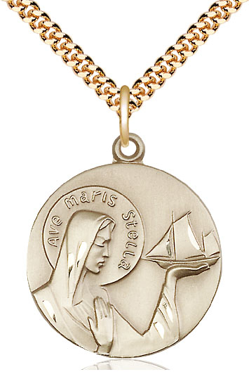 14kt Gold Filled Our Lady Star of the Sea Pendant on a 24 inch Gold Plate Heavy Curb chain