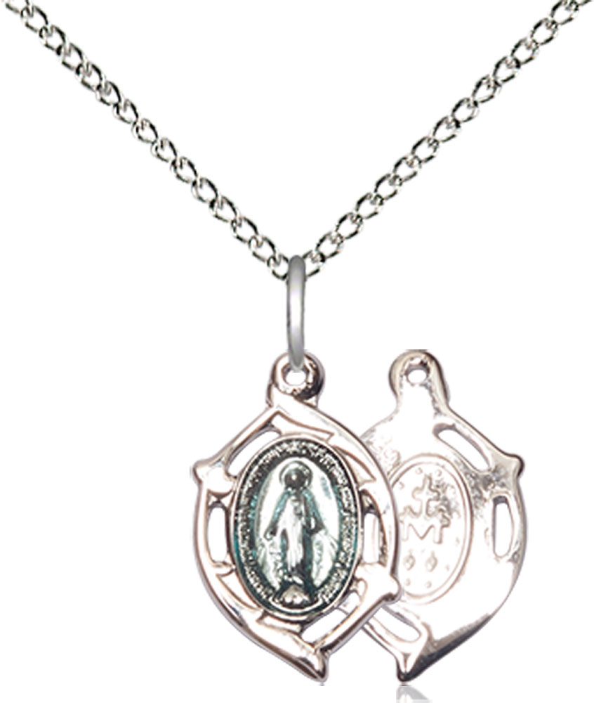 Sterling Silver Miraculous Pendant on a 18 inch Sterling Silver Light Curb chain