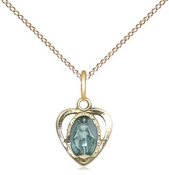 14kt Gold Filled Miraculous Heart w/Epoxy Pendant on a 18 inch Gold Filled Light Curb chain