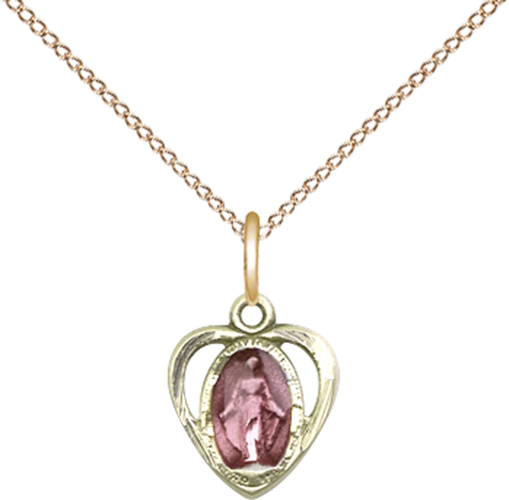 14kt Gold Filled Miraculous Heart w/Epoxy Pendant on a 18 inch Gold Filled Light Curb chain