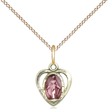 14kt Gold Filled Miraculous Heart w/Epoxy Pendant on a 18 inch Gold Filled Light Curb chain