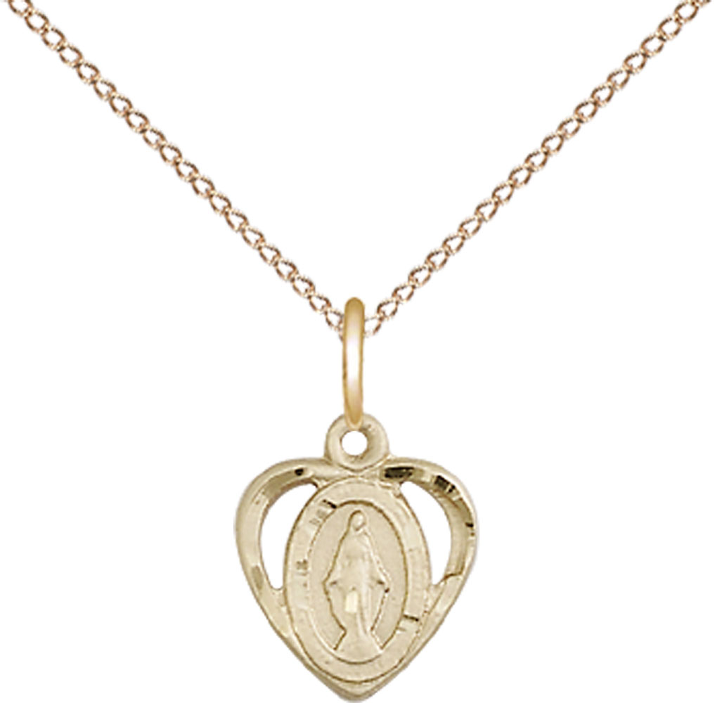 14kt Gold Filled Miraculous Pendant on a 18 inch Gold Filled Light Curb chain