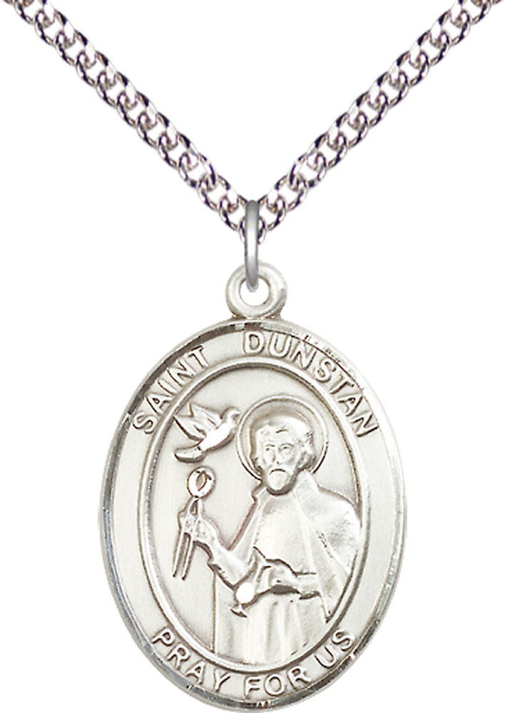 Sterling Silver Saint Dunstan Pendant on a 24 inch Sterling Silver Heavy Curb chain
