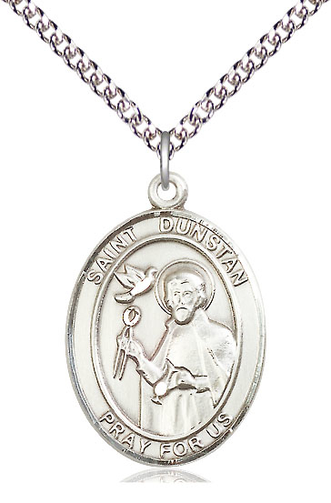 Sterling Silver Saint Dunstan Pendant on a 24 inch Sterling Silver Heavy Curb chain