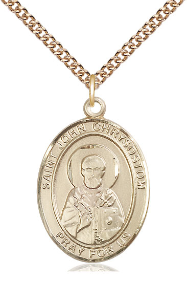 14kt Gold Filled Saint John Chrysostom Pendant on a 24 inch Gold Filled Heavy Curb chain