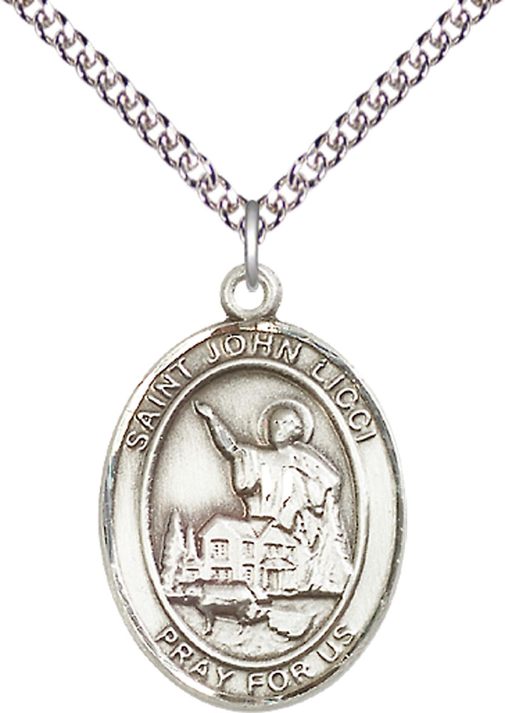 Sterling Silver Saint John Licci Pendant on a 24 inch Sterling Silver Heavy Curb chain