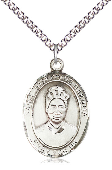 Sterling Silver Saint Josephine Bakhita Pendant on a 24 inch Sterling Silver Heavy Curb chain