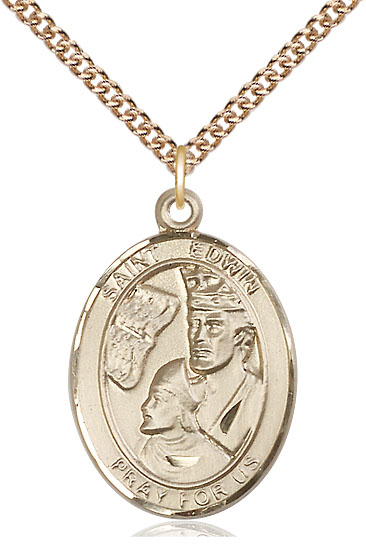 14kt Gold Filled Saint Edwin Pendant on a 24 inch Gold Filled Heavy Curb chain
