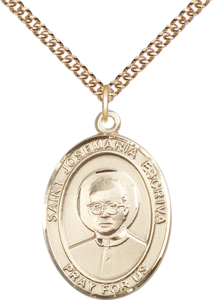 14kt Gold Filled Saint Josemaria Escriva Pendant on a 24 inch Gold Filled Heavy Curb chain