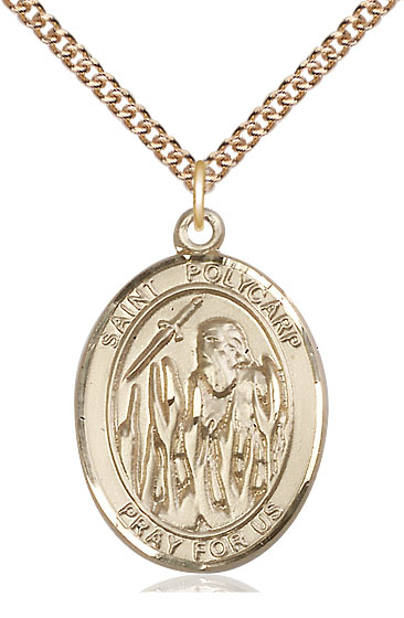 14kt Gold Filled Saint Polycarp of Smyrna Pendant on a 24 inch Gold Filled Heavy Curb chain