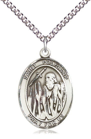 Sterling Silver Saint Polycarp of Smyrna Pendant on a 24 inch Sterling Silver Heavy Curb chain