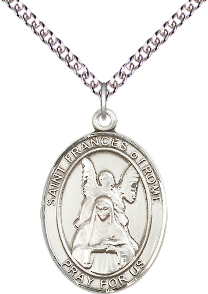 Sterling Silver Saint Frances of Rome Pendant on a 24 inch Sterling Silver Heavy Curb chain