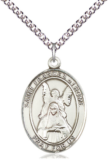 Sterling Silver Saint Frances of Rome Pendant on a 24 inch Sterling Silver Heavy Curb chain
