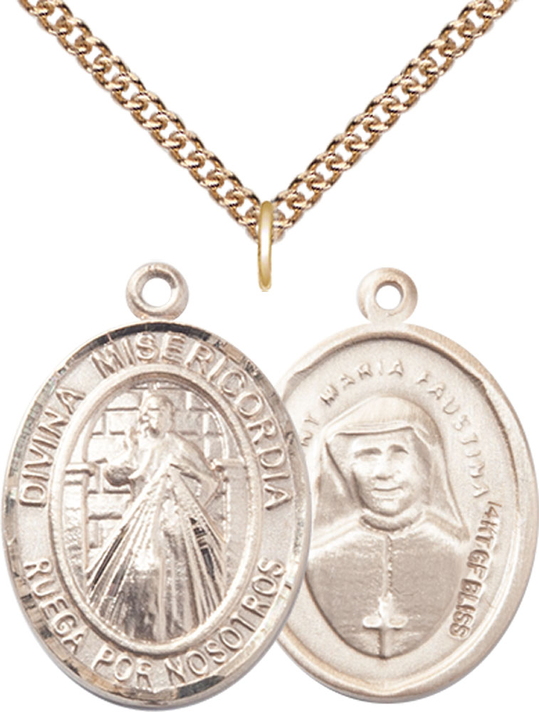 14kt Gold Filled Divina Misericordia Pendant on a 24 inch Gold Filled Heavy Curb chain