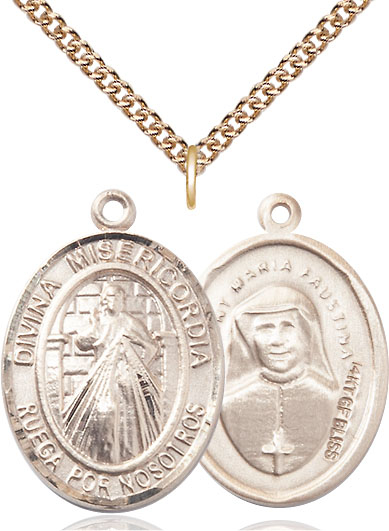 14kt Gold Filled Divina Misericordia Pendant on a 24 inch Gold Filled Heavy Curb chain