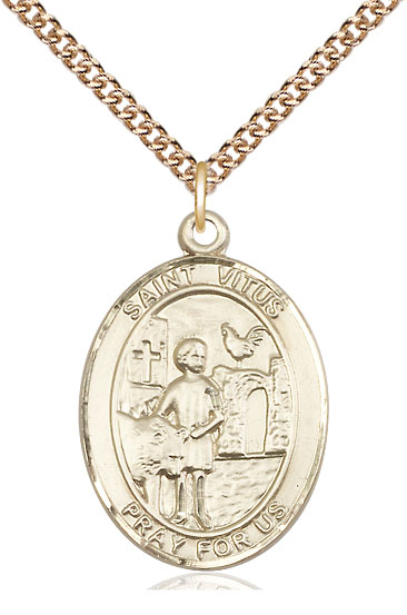 14kt Gold Filled Saint Vitus Pendant on a 24 inch Gold Filled Heavy Curb chain