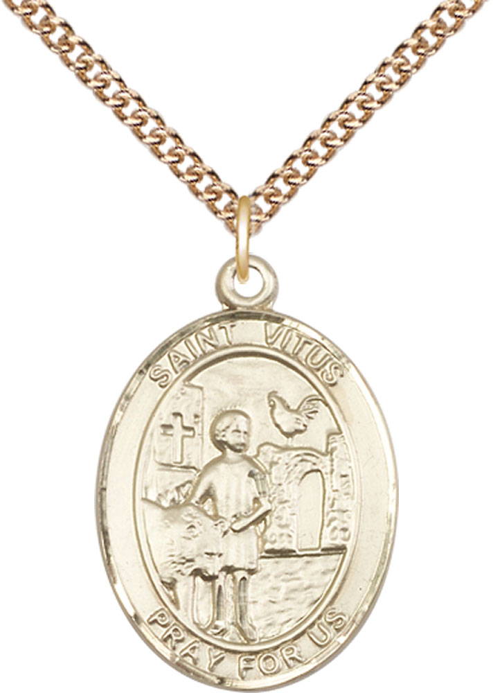 14kt Gold Filled Saint Vitus Pendant on a 24 inch Gold Filled Heavy Curb chain
