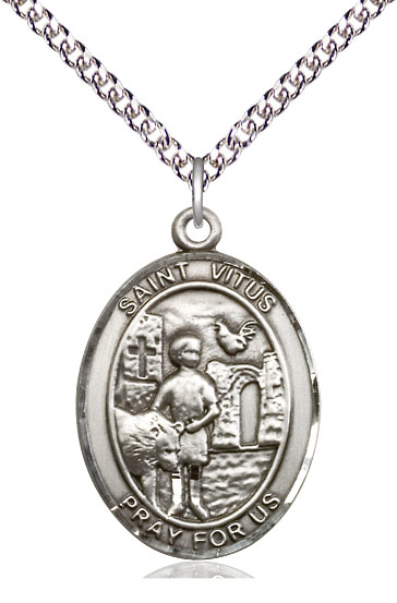 Sterling Silver Saint Vitus Pendant on a 24 inch Sterling Silver Heavy Curb chain